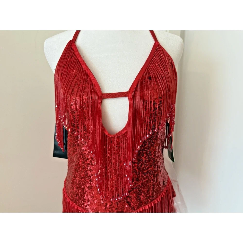 NWT LG Sequined Beaded TIPSY‎ ELVES Sexy Devil Costume Leotard Halloween Party